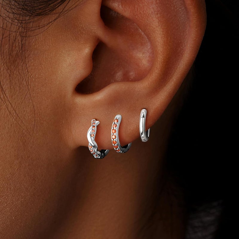 Inerney 14K Gold Plated Huggie Hoop Earrings for Women, Small Sterling Silver Earring Set Hypoallergenic Cartilage Helix Stacks, Mini Dainty Cute Trendy Birthstone Jewelry Gift for Multiple Piercings - Image 4